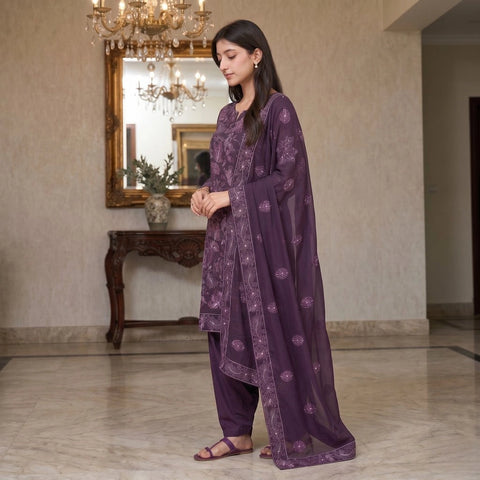 Deep Purple Tilla Party Suit — 3 Piece