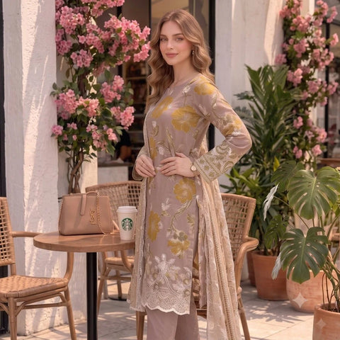 Taupe Chikankari Lawn — 3 Piece Unstitched