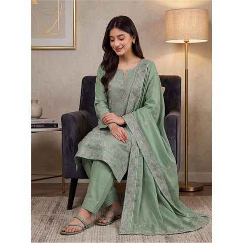 Mint Green Tilla Party Suit — 3 Piece
