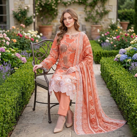 Peach Coral Chikankari Lawn — 3 Piece Unstitched – product image 3