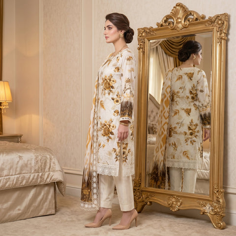 Golden Harvest Chikankari Lawn — 3 Piece Unstitched