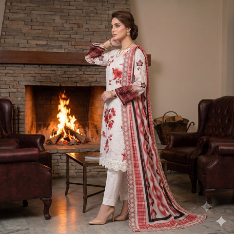 Crimson Chikankari Lawn — 3 Piece Unstitched