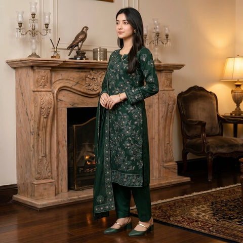 Forest Green Tilla Party Suit — 3 Piece