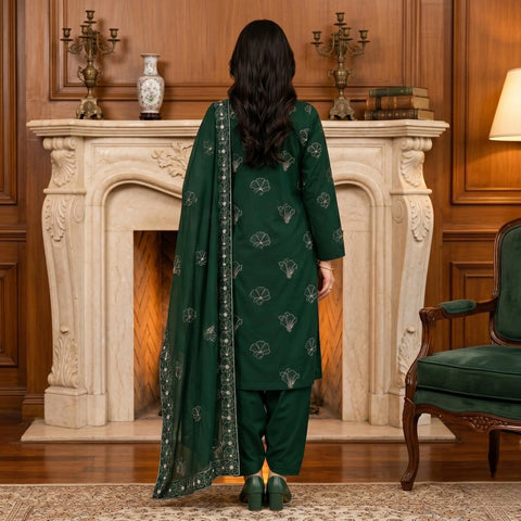 Forest Green Tilla Party Suit — 3 Piece