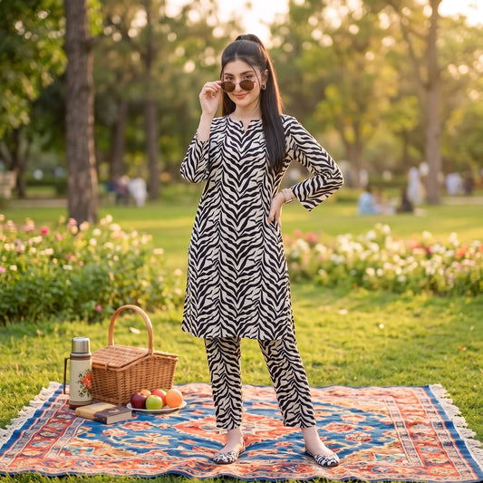 2 Pc Unstitched Digital Printed Lawn Suit - Zebra Print