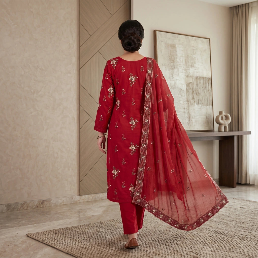 Deep Red Tilla Party Suit — 3 Piece – product image 2