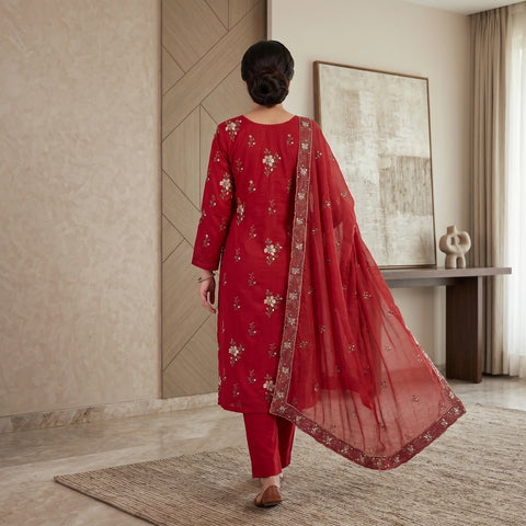Deep Red Tilla Party Suit — 3 Piece – product image 2