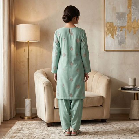 Mint Green Tilla Party Suit — 3 Piece