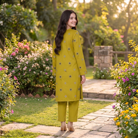 Graceful Mehndi-Green  Embroidered Party Suit — 3 Piece
