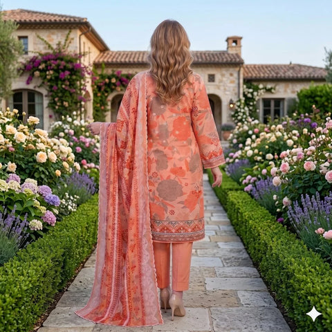 Peach Coral Chikankari Lawn — 3 Piece Unstitched – product image 4