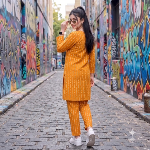 2 Pc Unstitched Digital Printed Lawn Suit - Mustard Linear Print