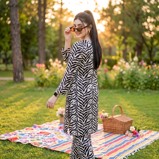 2 Pc Unstitched Digital Printed Lawn Suit - Zebra Print