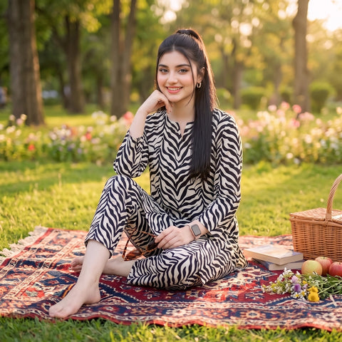 2 Pc Unstitched Digital Printed Lawn Suit - Zebra Print