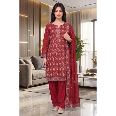 Deep Red Tilla Party Suit — 3 Piece