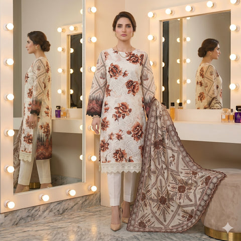 Mocha Chikankari Lawn — 3 Piece Unstitched