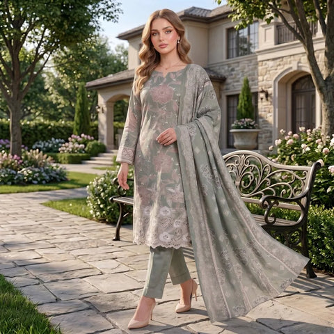 Sage Whisper Chikankari Lawn — 3 Piece Unstitched