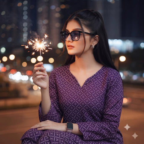 2 Pc Unstitched Digital Printed Lawn Suit - Purple Diamond Pattern