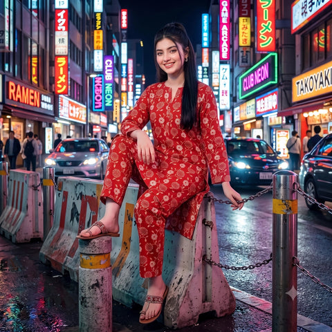 2 Pc Unstitched Digital Printed Lawn Suit - Crimson Floral Print