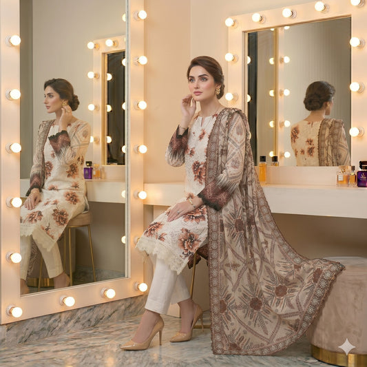 Mocha Chikankari Lawn — 3 Piece Unstitched