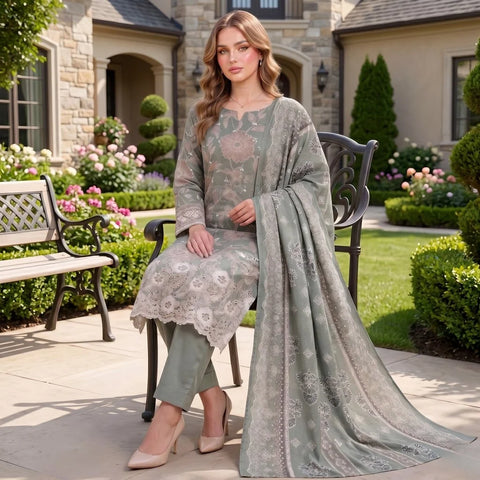 Sage Whisper Chikankari Lawn — 3 Piece Unstitched