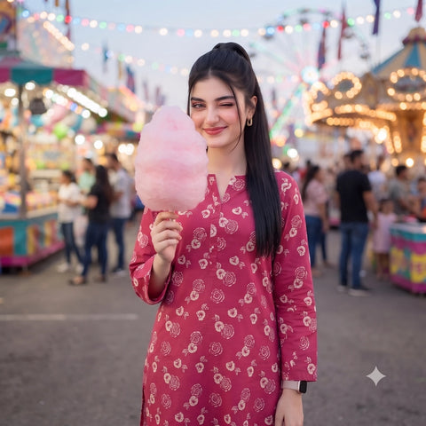 2 Pc Unstitched Digital Printed Lawn Suit - Rose Pink Floral