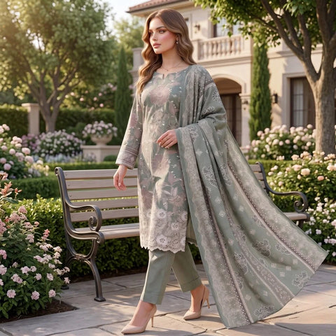 Sage Whisper Chikankari Lawn — 3 Piece Unstitched