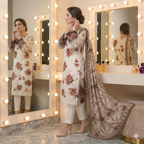 Mocha Chikankari Lawn — 3 Piece Unstitched