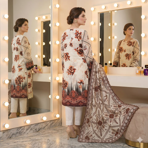 Mocha Chikankari Lawn — 3 Piece Unstitched