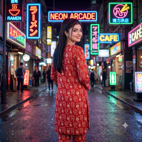 2 Pc Unstitched Digital Printed Lawn Suit - Crimson Floral Print