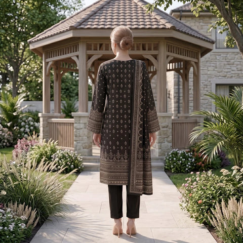 Black & White Floral Printed Lawn — 3 Piece Unstitched