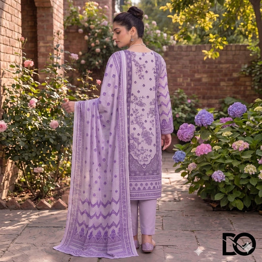 Lilac Bloom 3-Piece Unstitched Digital Printed Lawn Suit | Lavender & Violet Floral Print