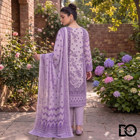Lilac Bloom 3-Piece Unstitched Digital Printed Lawn Suit | Lavender & Violet Floral Print