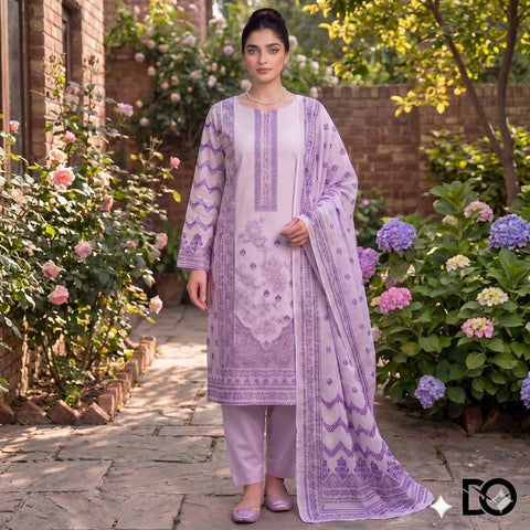 Lilac Bloom 3-Piece Unstitched Digital Printed Lawn Suit | Lavender & Violet Floral Print