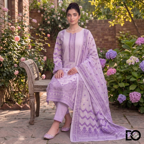Lilac Bloom 3-Piece Unstitched Digital Printed Lawn Suit | Lavender & Violet Floral Print