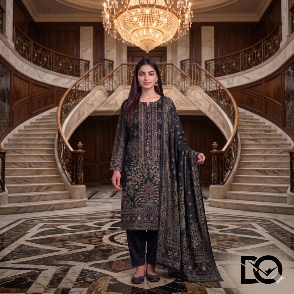 Noir Garden 3-Piece Unstitched Digital Printed Lawn Suit | Black Mughal Botanical Floral Print