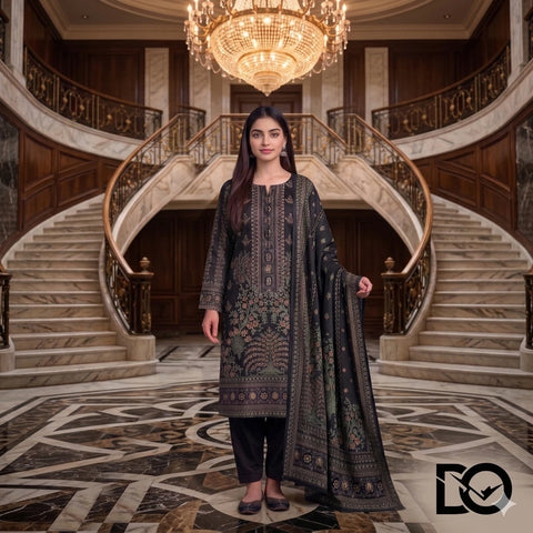 Noir Garden 3-Piece Unstitched Digital Printed Lawn Suit | Black Mughal Botanical Floral Print