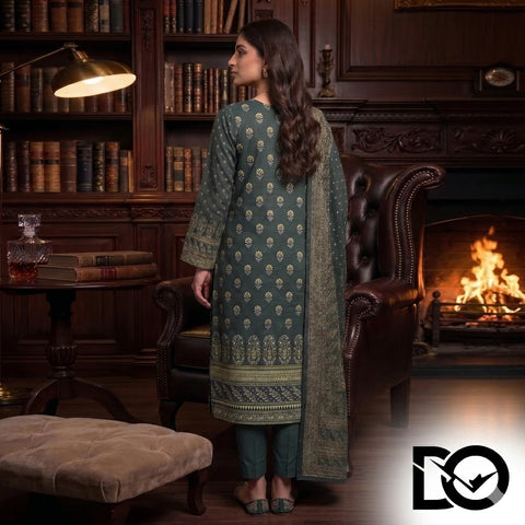 Emerald Classic 3-Piece Unstitched Digital Printed Lawn Suit | Forest Green & Gold Heritage Print