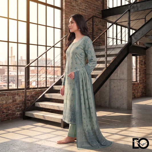 Sage Breeze 3-Piece Unstitched Digital Printed Lawn Suit | Teal & Navy Floral Print