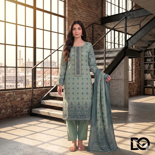 Sage Breeze 3-Piece Unstitched Digital Printed Lawn Suit | Teal & Navy Floral Print