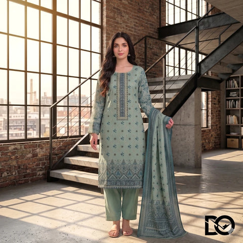 Sage Breeze 3-Piece Unstitched Digital Printed Lawn Suit | Teal & Navy Floral Print
