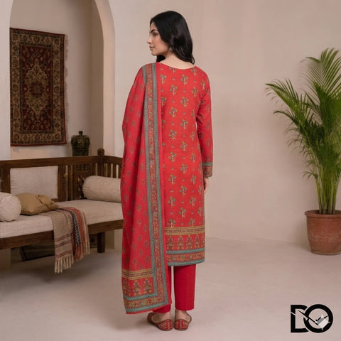 Crimson Heritage 3-Piece Unstitched Digital Printed Lawn Suit | Red Traditional Motif Print