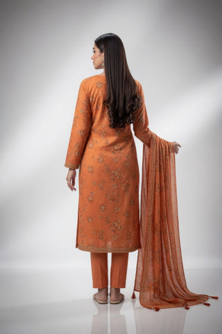 Rust Orange Subtle Floral Digital Printed Lawn Suit | 3-Piece Unstitched Premium Lawn