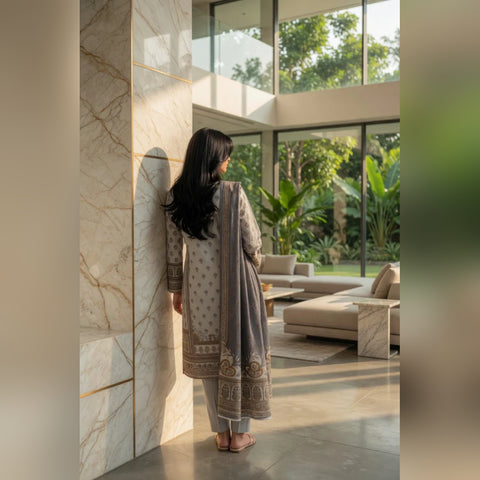 Off-White Motif Printed Lawn — 3 Piece Unstitched
