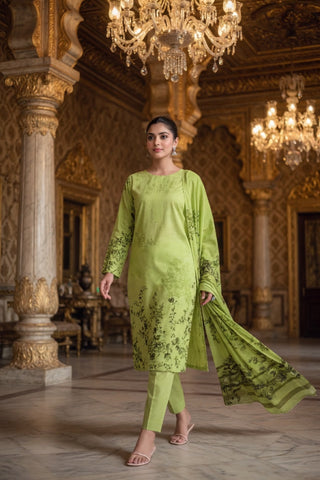 Lime Green Floral Digital Printed Lawn Suit | 3-Piece Unstitched Premium Lawn