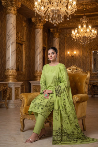 Lime Green Floral Digital Printed Lawn Suit | 3-Piece Unstitched Premium Lawn