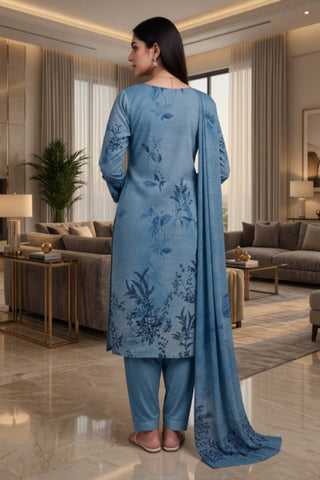 Steel Blue Printed Lawn Unstitched 3 Piece Suit | DailyOutfitter