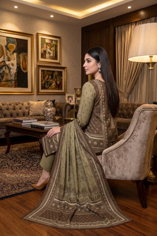 Brown & Sage Green Ethnic Digital Printed Lawn Suit | 3-Piece Unstitched Premium Lawn