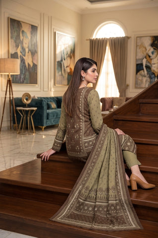 Brown & Sage Green Ethnic Digital Printed Lawn Suit | 3-Piece Unstitched Premium Lawn