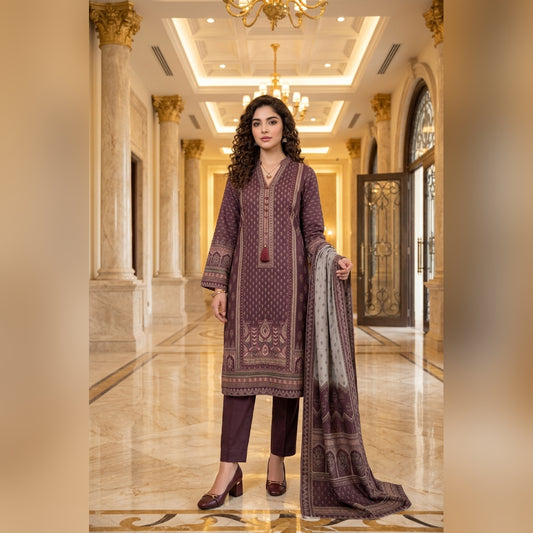 Mauve Geometric Printed Lawn — 3 Piece Unstitched