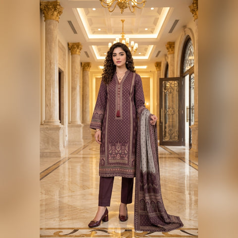 Mauve Geometric Printed Lawn — 3 Piece Unstitched